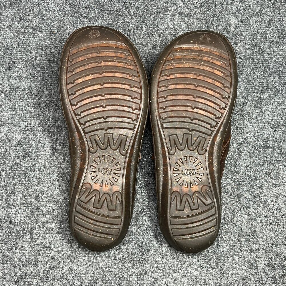 UGG Livia Mules Women's 10 Brown Leather Slip On‎ Shearling Lined Shoes Loafers - Picture 8 of 10
